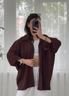 Kahverengi  İthal Ayrobin Tek Cepli Oversize Gömlek