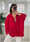 Kırmızı İthal Ayrobin Tek Cep Oversize Gömlek 