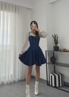 Korse Detaylı Denim Elbise
