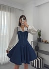 Korse Detaylı Denim Elbise