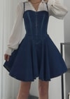 Korse Detaylı Denim Elbise