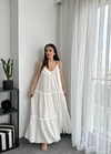 Krinkıl Fırfırlı Keten Elbise Uzun Elbise