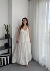 Krinkıl Fırfırlı Keten Elbise Uzun Elbise