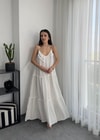 Krinkıl Fırfırlı Keten Elbise Uzun Elbise