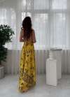 Liera Sarı İpek Sırt Dekolteli Nakışlı Elbise