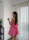 Liona Mini Fiyonklu Pembe Elbise 