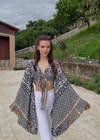 Lumiera İthaal Etnik Desenn kelebek Kol Lacivert Deseli Bolero