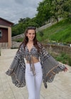 Lumiera İthaal Etnik Desenn kelebek Kol Lacivert Deseli Bolero