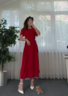 Marsala Kırmızı Ayrobin Bağlama Detaylı  Midi Elbise