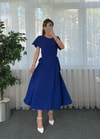 Marsala Saks Mavi Ayrobin Bağlamalı Elbise 