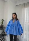 Mavi Çizgili İpli Poplin Gömlek 