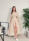 Novee Oversize Bej Kemerli Elbise