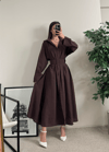 Novee Oversize Kahverengi Kemerli Elbise
