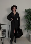 Novee Oversize Siyah Kemerli Elbise