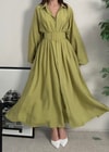 Novee Oversize Yağ Yeşili Kemerli Elbise