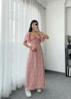 Pembe Desenli Gipeli Bağlama Detaylı Elbise