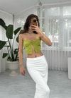 Pinterest Yağ Yeşili Düğüm Bluz 