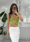 Pinterest Yağ Yeşili Düğüm Bluz 
