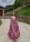 Rajani Etnik Desen Asimetrik Hint İpeği Pembe Elbise