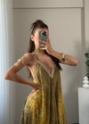 Rajani Etnik Desen Asimetrik Kesim Hint İpeği Elbise