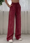 Roxy Kırmızı  Leopar Desen Bol Paça Saten Pantolon 