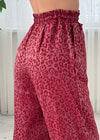 Roxy Kırmızı  Leopar Desen Bol Paça Saten Pantolon 