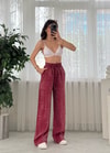 Roxy Kırmızı  Leopar Desen Bol Paça Saten Pantolon 