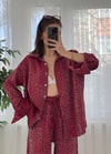 Roxy Kırmızı Leopar Desen Saten Gömlek 