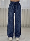 Roxy Lacivert Leopar Desen Bol Paça Saten Pantolon