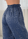 Roxy Lacivert Leopar Desen Bol Paça Saten Pantolon