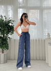 Roxy Lacivert Leopar Desen Bol Paça Saten Pantolon