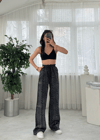 Roxy Siyah Leopar Desen Bol Paça Saten Pantolon