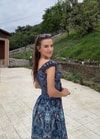 Seranya Gipeli  Etnik Desen İpek Lacivert Elbise 