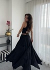 Siyah Gotik Tasarım Gofre Kumaş Etek
