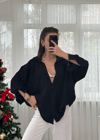 Siyah İthal Ayrobin Tek Cepli Oversize Gömlek 