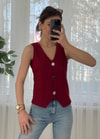 Square Bordo Ottoman  Yelek Görünümlü Bluz