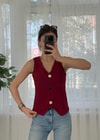 Square Bordo Ottoman  Yelek Görünümlü Bluz