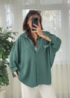 Su Yeşili İthal Ayrobin Tek Cep Oversize Gömlek 