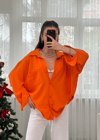Turuncu İthal Ayrobin Tek Cepli Oversize Gömlek 