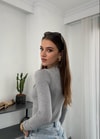 Uzun Kol Dikiş Detaylı Gri Bluz