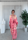 Vanessa Etnik Desen Pembe Yarım Kol İpek Elbise 