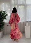 Vanessa Etnik Desen Pembe Yarım Kol İpek Elbise 