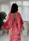 Vanessa Etnik Desen Pembe Yarım Kol İpek Elbise 