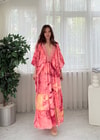 Vanessa Etnik Desen Pembe Yarım Kol İpek Elbise 