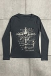 Antrasit Gotik Cross Skull Y2K Uzun Kollu Crop