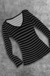 Antrasit Siyah Çizgili Gotik Y2K Uzun Kollu Crop
