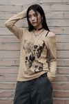 Bej Gotik Skulls Askılı Y2K Uzun Kollu Crop 
