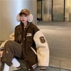 Bej Kollu Kahverengi Oversize Unisex Kolej Ceket