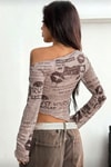 Bej Yourself Collage Asimetrik Kesim Y2K Uzun Kollu Crop
