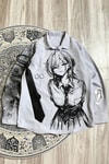 Beyaz Anime Girl Manga Gotik Y2K Unisex Uzun Kollu Pullover Gömlek